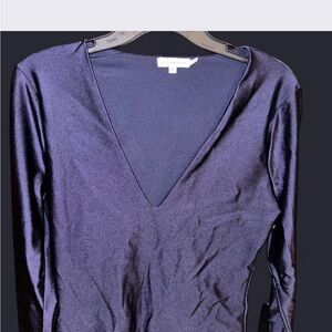Good American Shimmery Deep Navy V-Neck Long Sleeve Bodysuit